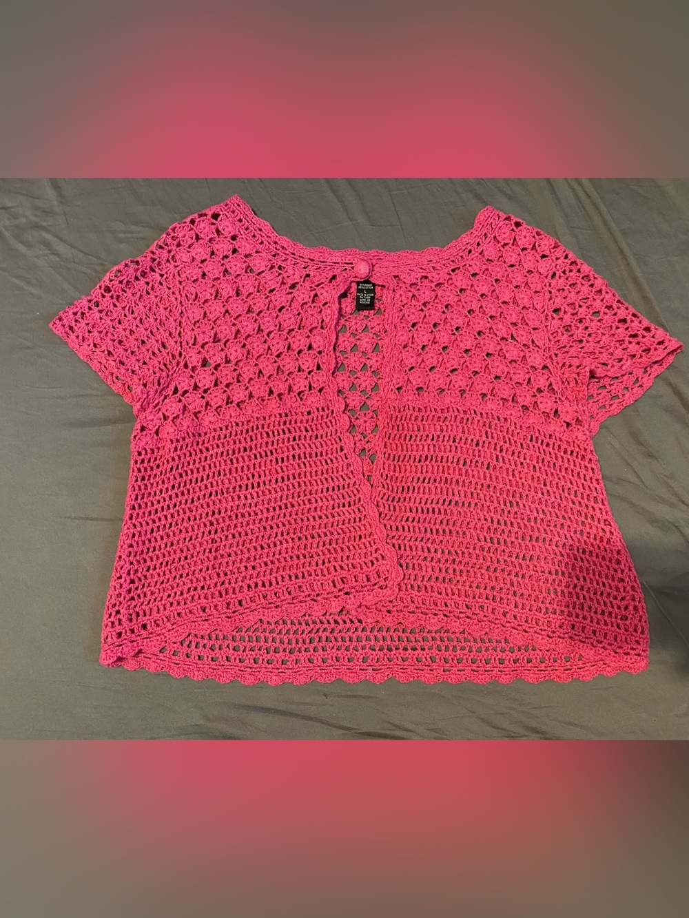 Cable & Gauge pink crochet short sleeve cardigan, size large